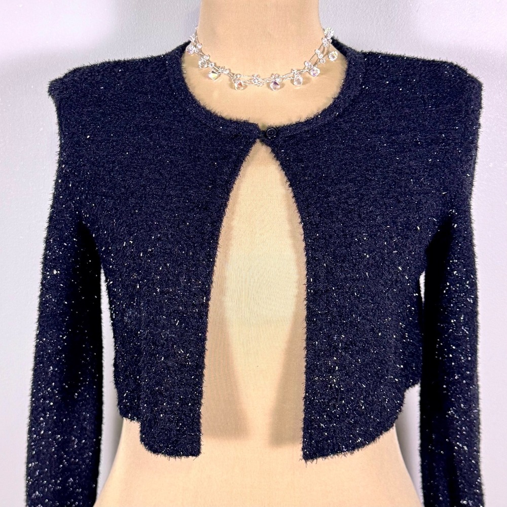 My Michelle Vtg Y2K Bolero Cardigan Women S Black Excellent Sparkle Shrug Hoco